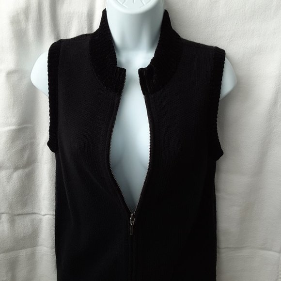 Womens COUSIN JOHNNY  Full Zipper Black Sweater Vest - Small - Picture 2 of 8